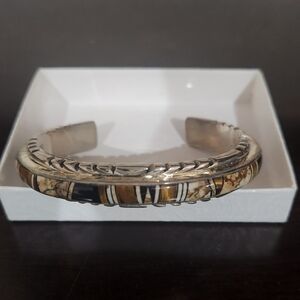 Silver and Brown Cuff Bracelet